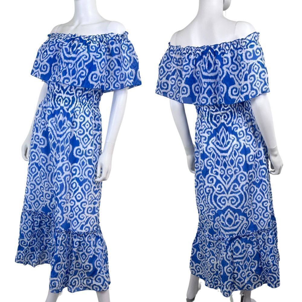Tommy Bahama Calli's Size S Calypso Off The Shoulder Silk Cotton Midi Tier Dress